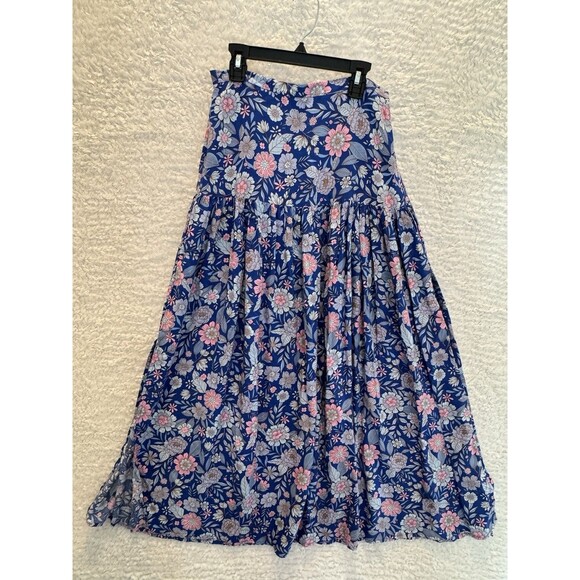 EUC Abel the Label Pink Blue Floral Maxi Skirt Small Bluebell Anthropologie - Picture 1 of 4